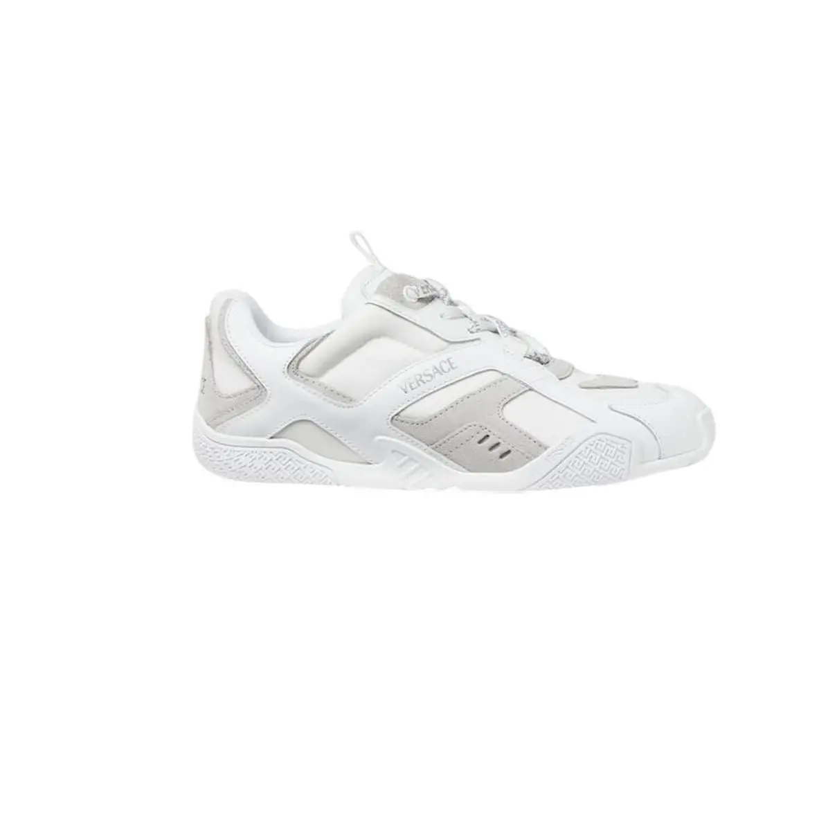 Versace Galaxia Suede Trim Leather Fabric Sneakers in White Size 41