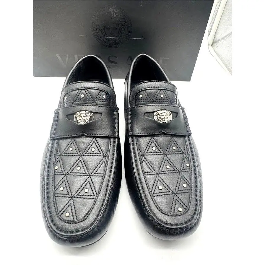 Versace Imola Medusa Black Leather Driver Loafers Men`s EU 39 US 6 DSU6051