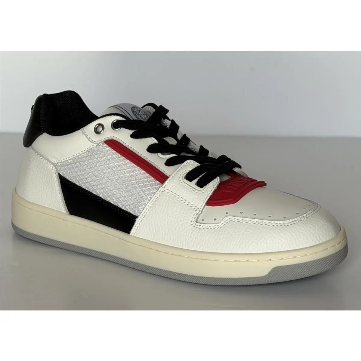 Versace Low Top Leather Sneakers White/black/red Men 8 US 41 Eu IT 1022558