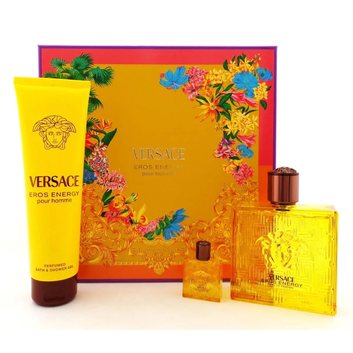 Versace Eros Energy Pour Homme 3 Pcs Set 3.4 Edp Spray + 0.17 Edp Mini + 5.0 S/g