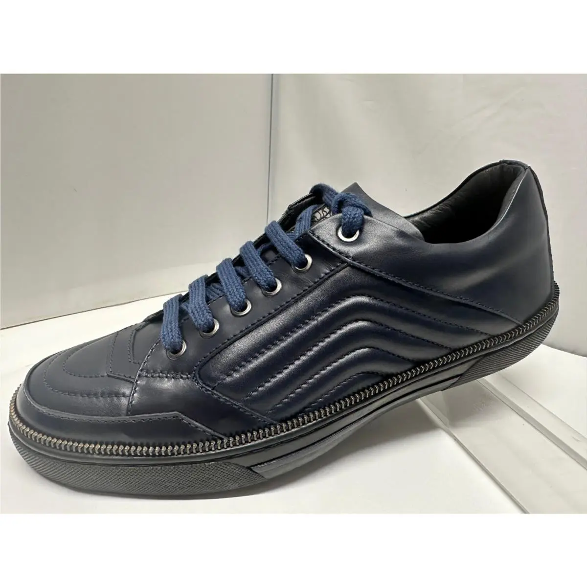 Versace Men`s Sneakers Tennis Shoes Size 43 Low Top Blue Leather