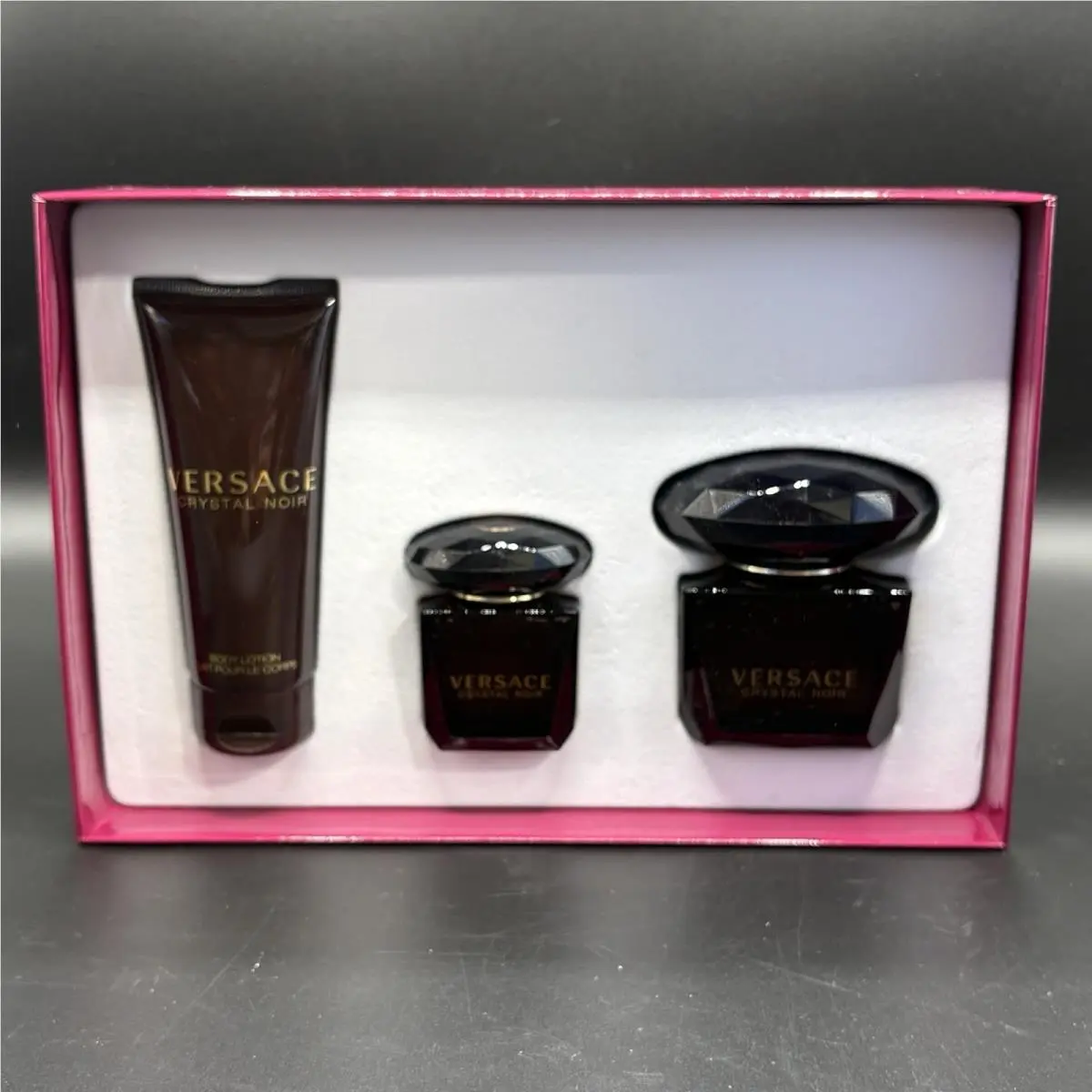 Versace Crystal Noir 3 Pc Perfume Gift Set Edt Body Lotion Mini Women Boxed M