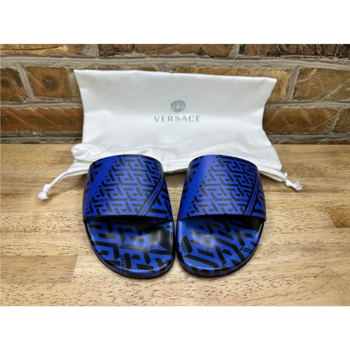 Versace Gomma Greca Pool Slides Royal Blue US Sz 8 / EU Sz 41 / Sz 410