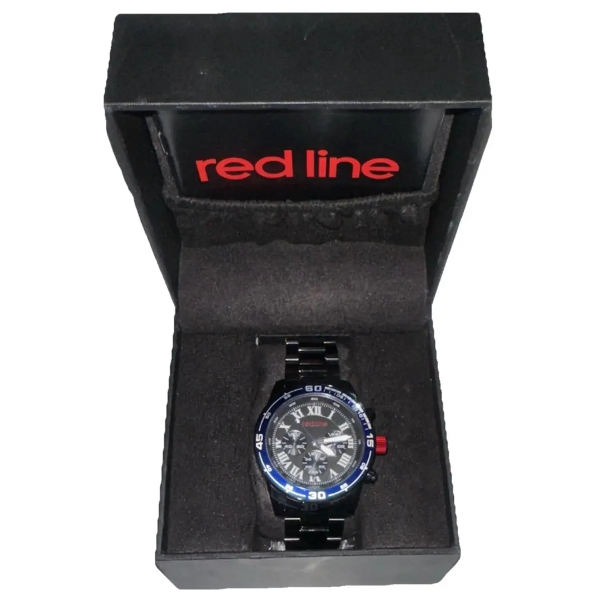 Red Line Men`s Chronograph Quartz Black Stainless Steel Sport Watch w/ Box Manu…