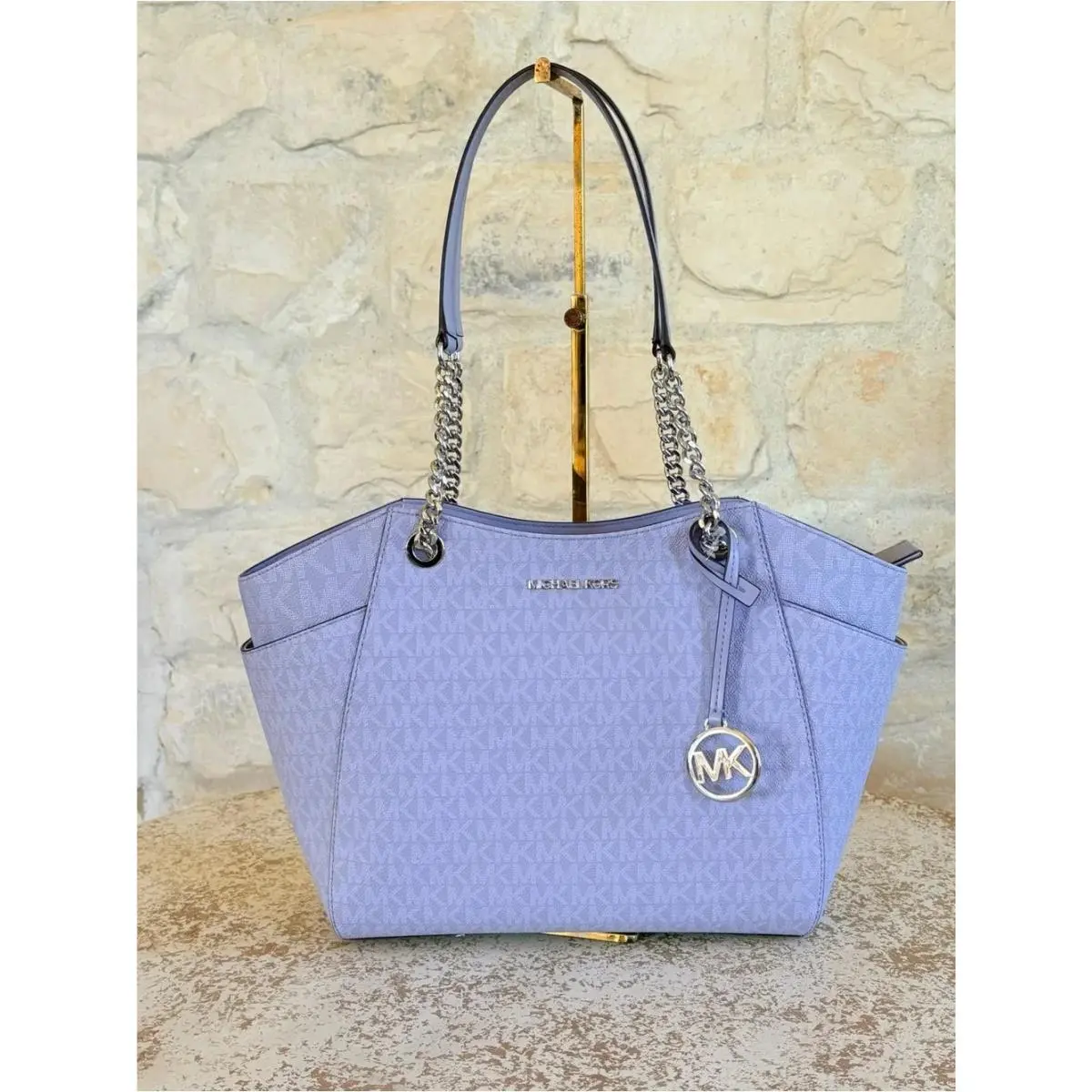 Michael Kors Large Chain MK Signature Shoulder Tote Bag Handbag/wallet Lilac