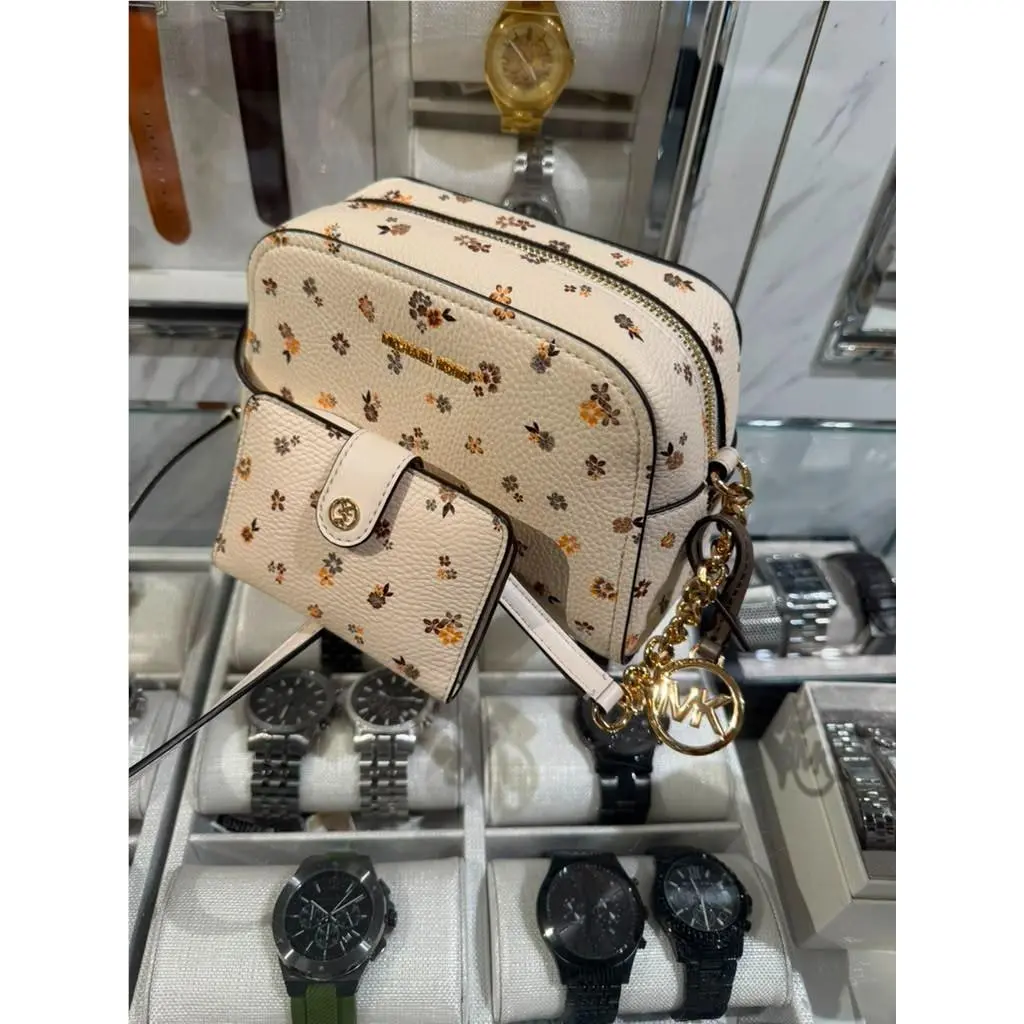 Michael Kors Ashton XS Purse Camera Crossbody Shoulder Bag + Bifold Wallet Cream