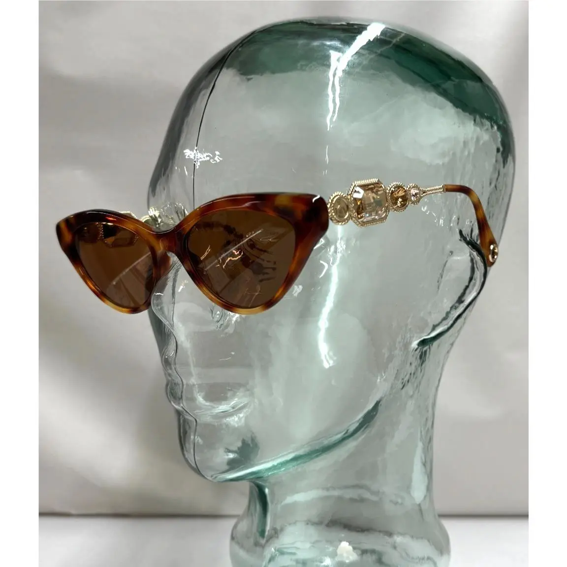 Lanvin Sunglasses Bejeweled Cat Eye Tortoise Shell Brown Tag