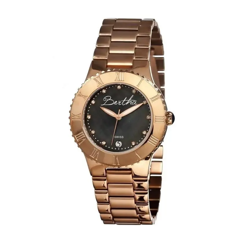 Bertha Millicent Mother of Pearl Women`s Gold Watch with Date