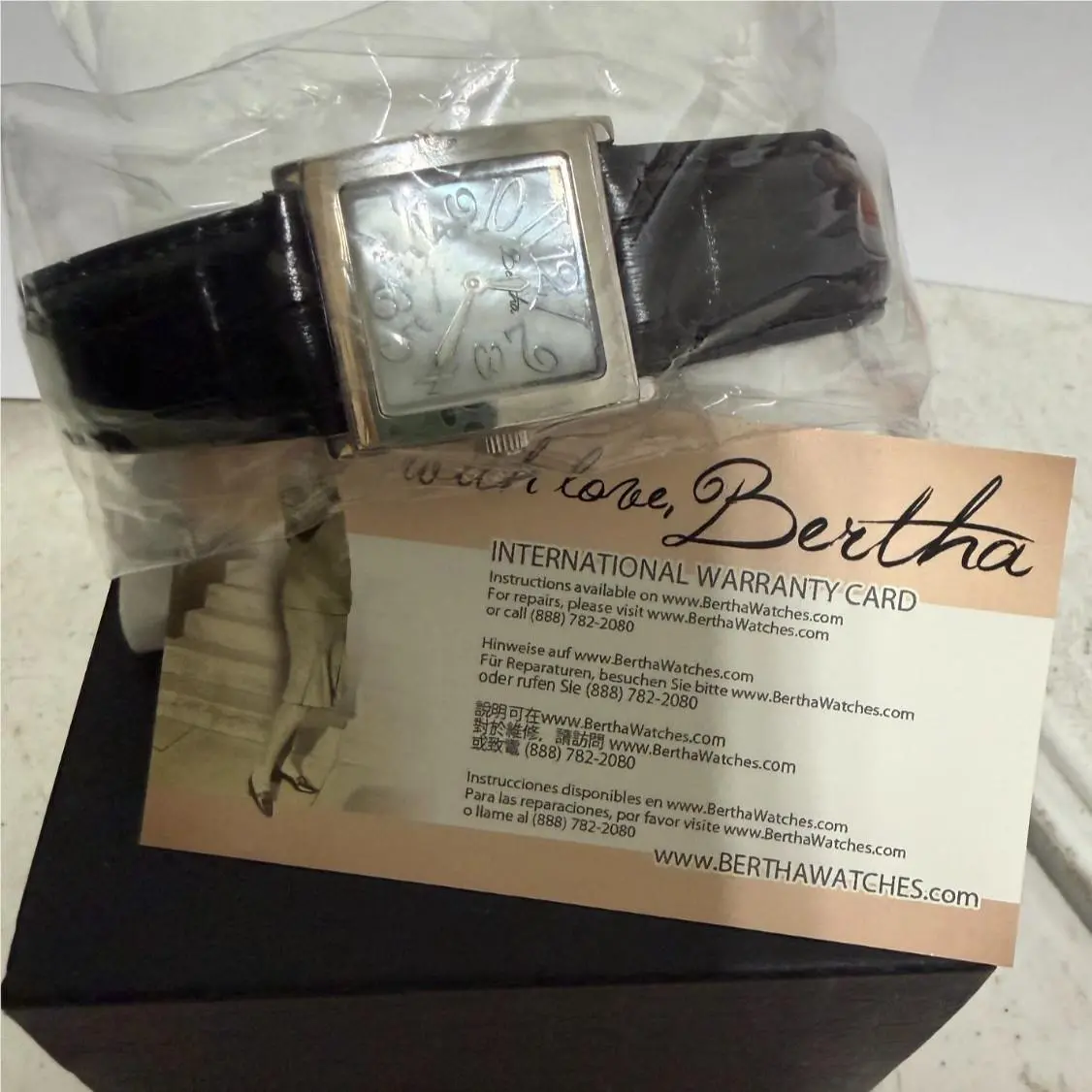 Bertha Bettie Women`s Black/mother of Pearl Watch