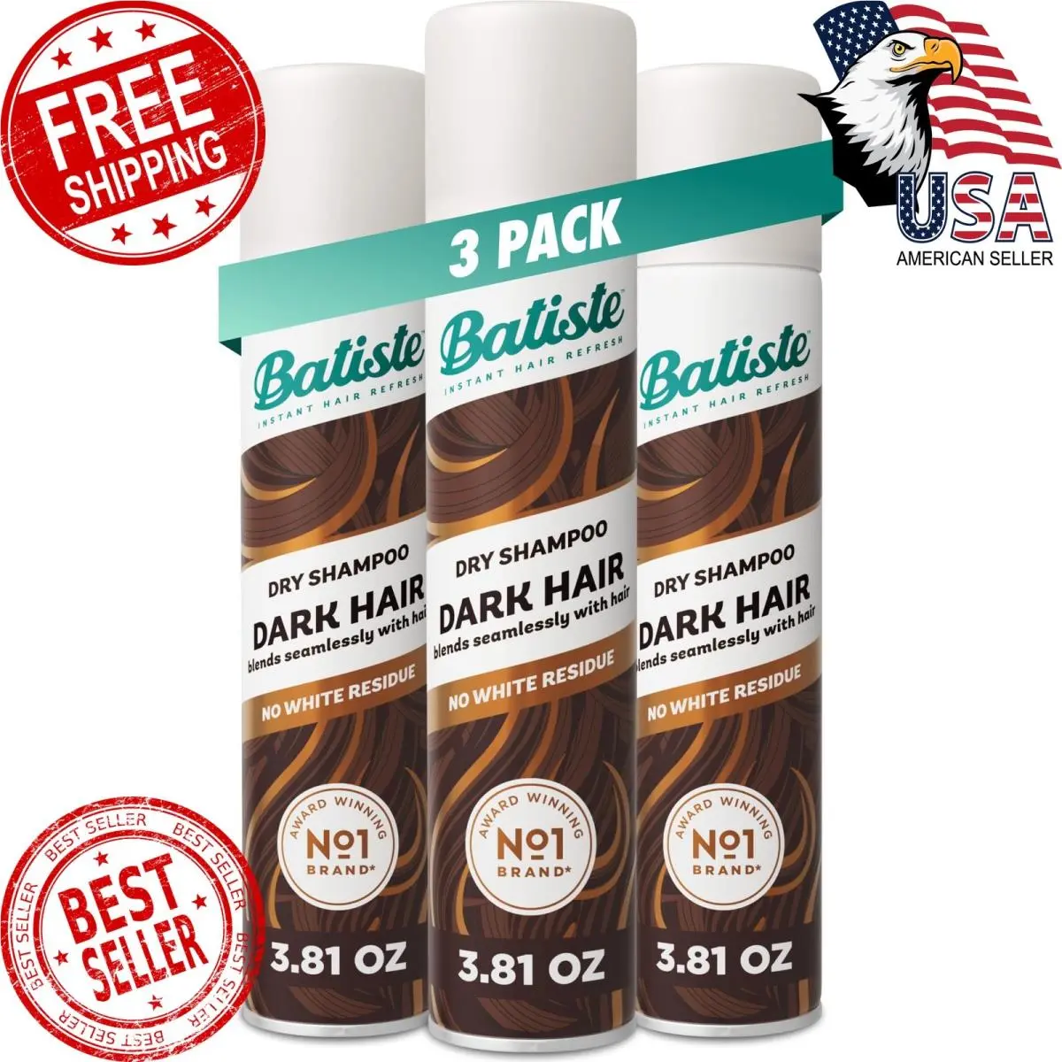 Batiste Dark Dry Shampoo Waterless Shampoo 3.81oz 3 Pack