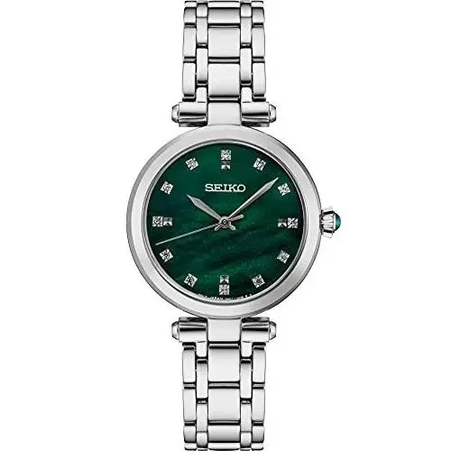 Seiko SRZ535 Diamond Watch Green Mop Dial Silver Ladies 5ATM