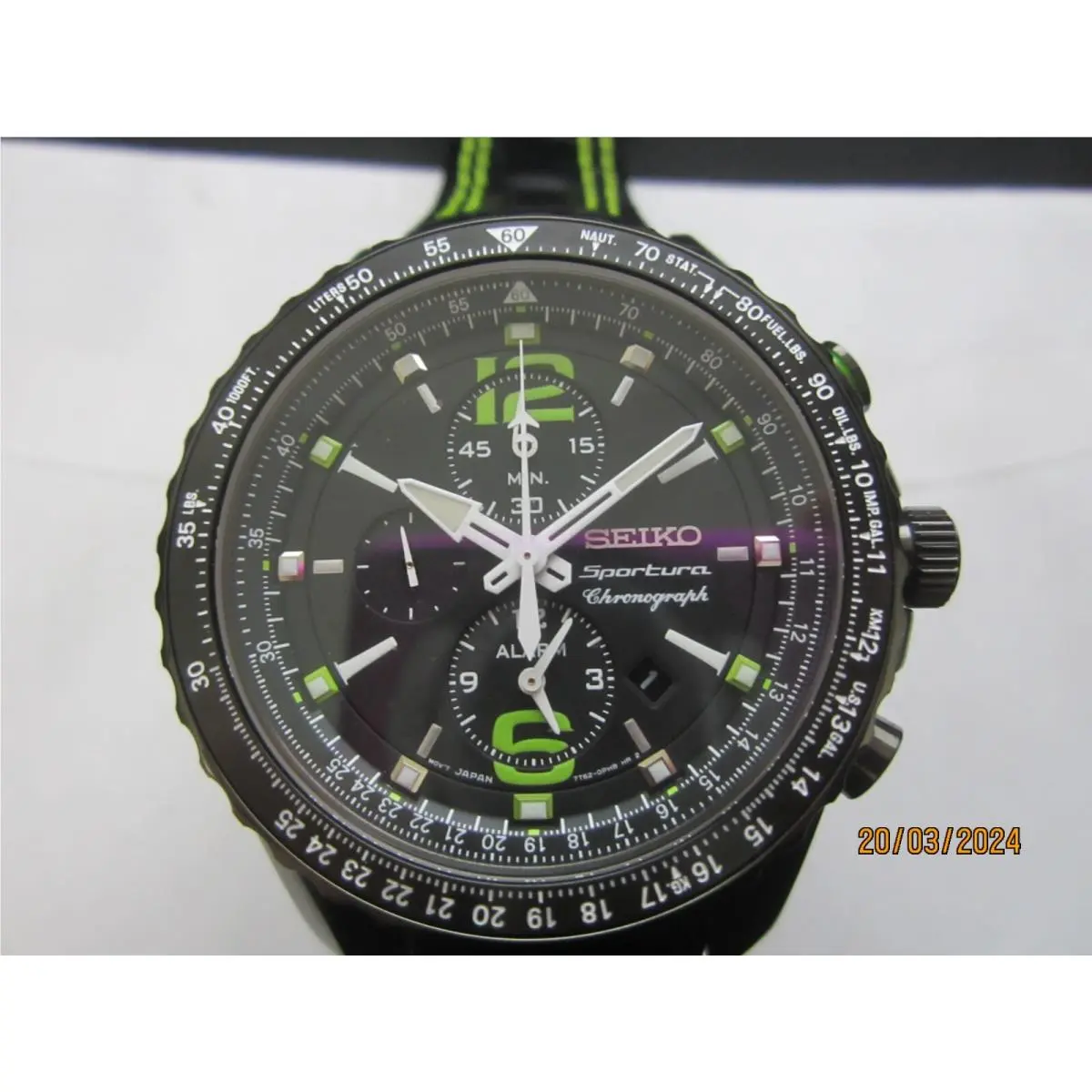 Seiko Sportura Men`s Watch Chrono All S/s Black Alarm SNAE97