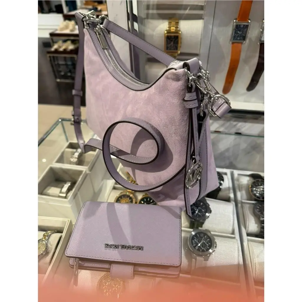 Michael Kors Sammy Medium Bonded Leather Shoulder Bag + Bifold Wallet Lilac