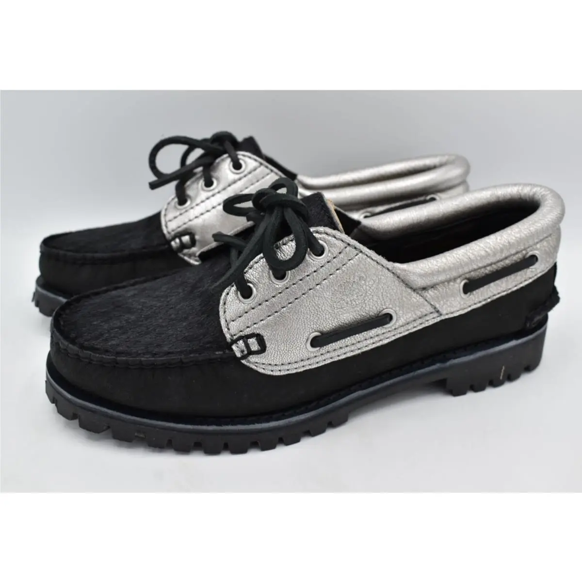 Timberland Womens Size 7.5 Heritage Noreen Black Silver Nubuck Boat Shoes