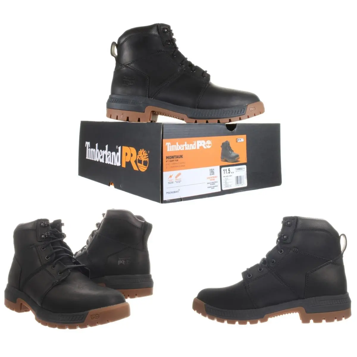 Timberland Pro® Men`s Montauk 6 Soft Toe Black Work Boots Size 11.5