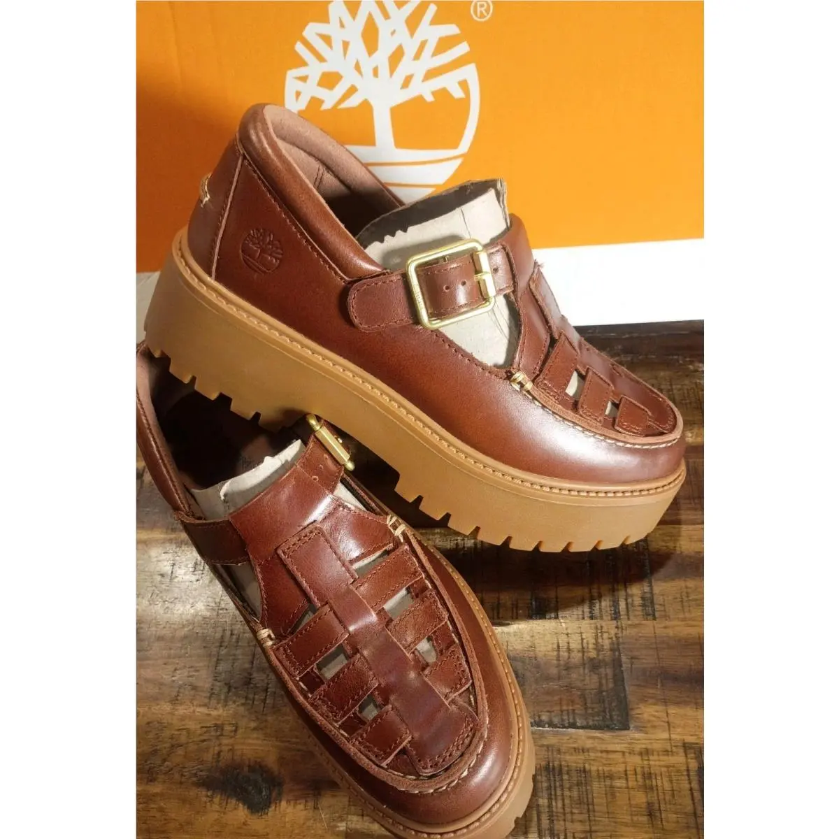 Womens Timberland Stone Street Platform Buckle Shoe Rust Full-grain Leather 9.5