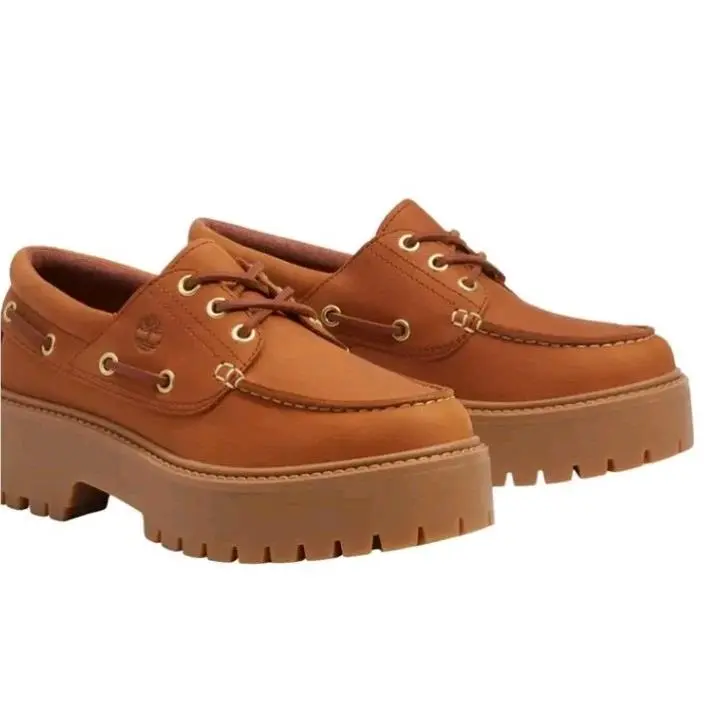 Womens Timberland Stone Street Platform Boat Shoe Rust Premium Leather Sz 7.0