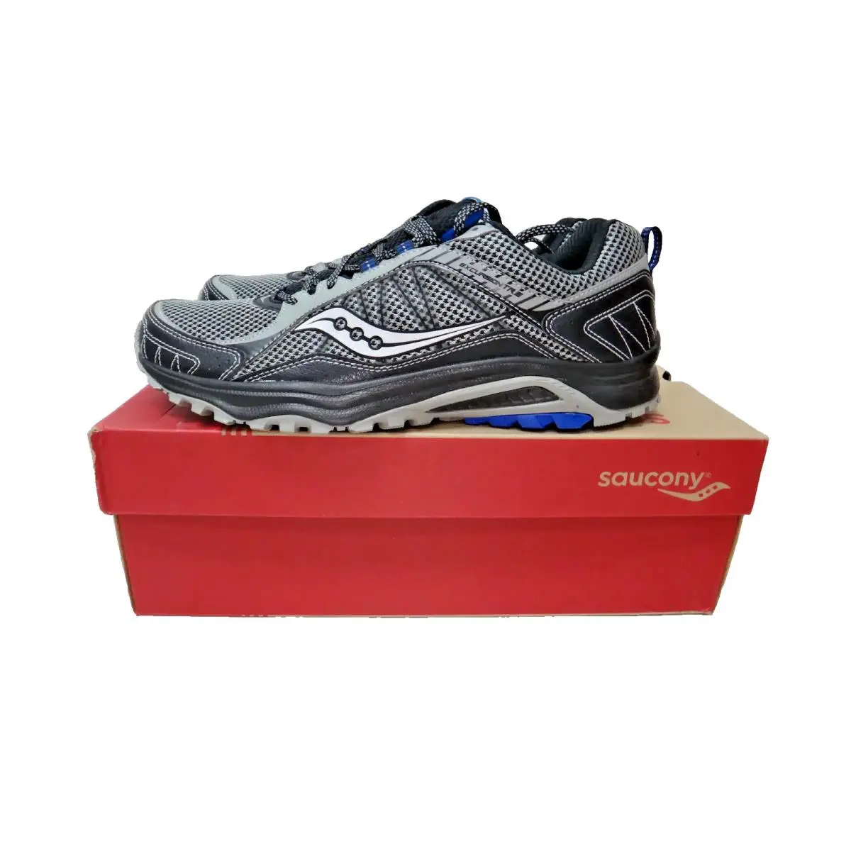 Saucony Grid Excursion TR9 Men`s 10 Gray Black Blue Trail Running Shoes