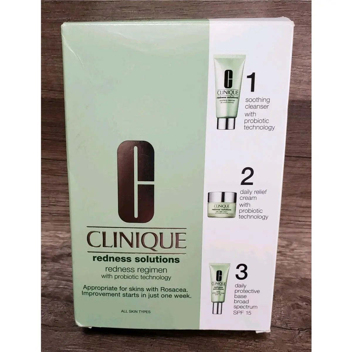 Clinique 3pc Skin Types Red Face Redness Solutions Cleanser Cream Base
