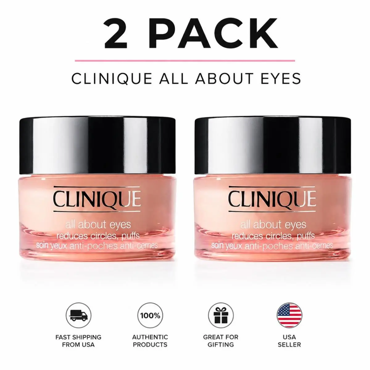 2 Pack Clinique All About Eyes Lightweight Eye Cream 0.5oz/15mL