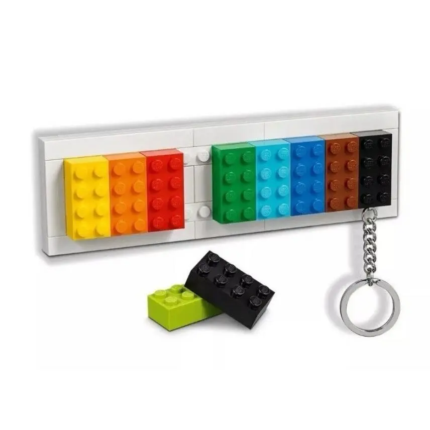 Lego Key Hanger Keychain Display with Black Brick Keychain Retired Rare