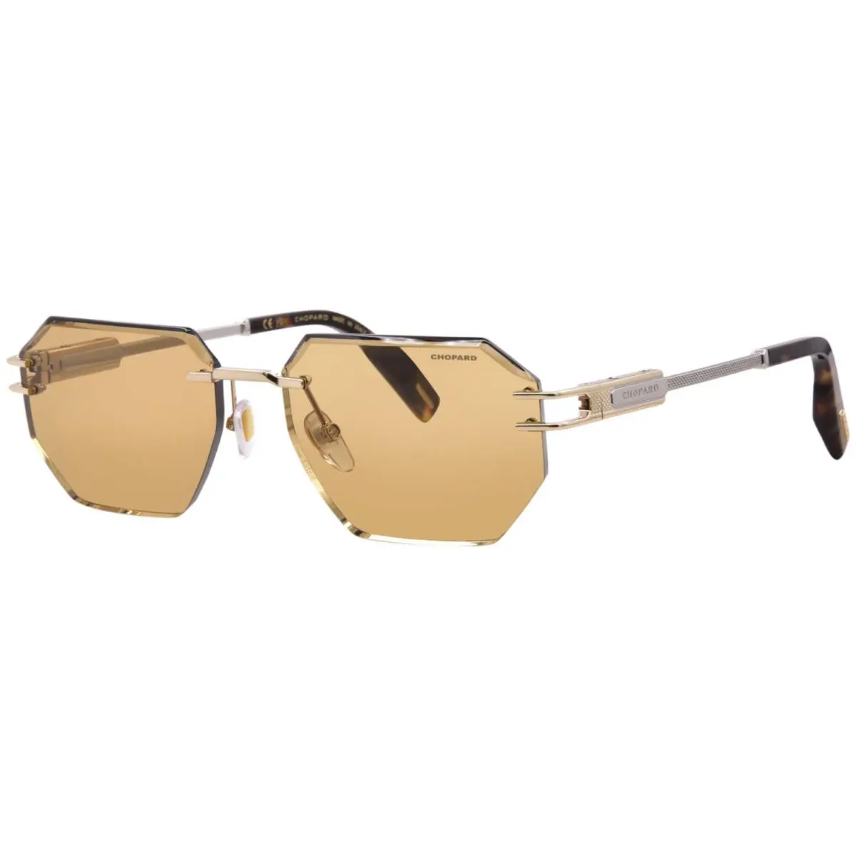 Chopard SCHM89 0340 Sunglasses Men`s Gold/havana/brown Facet Lenses Rimless 58mm