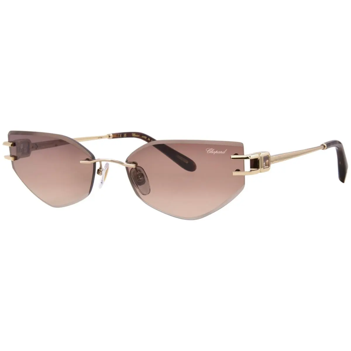 Chopard SCHM60S 300K Sunglasses Women`s Gold/havan/brown Grad Facet Cat Eye 59mm