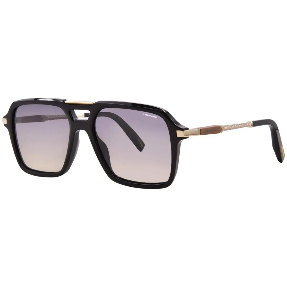 Chopard SCH439 700P Sunglasses Wood Men`s Black/gold/dark Grey Square Shape 57mm