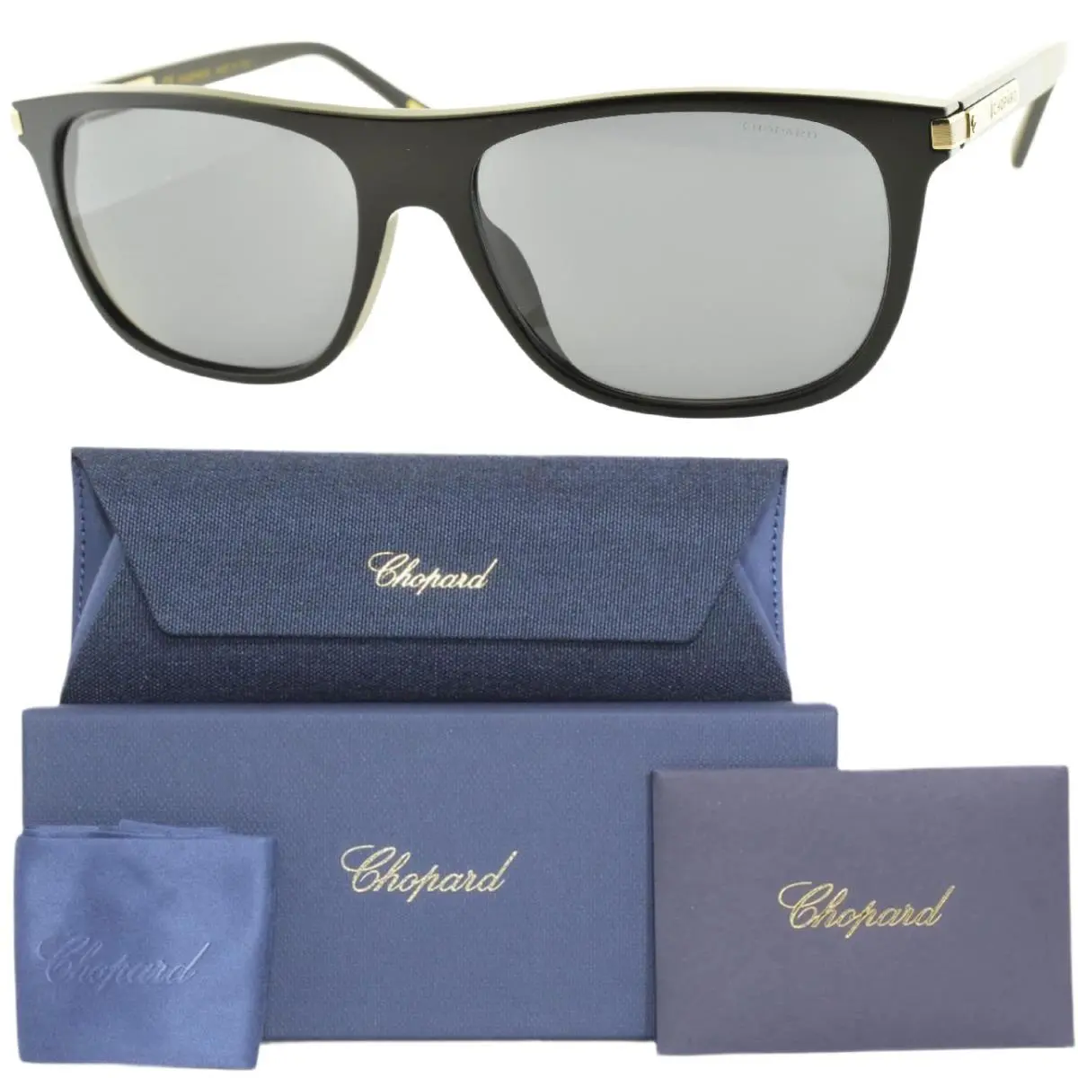 Chopard SCH294 0700 57-16-145 Black Square Full Rim Mens Sunglasses