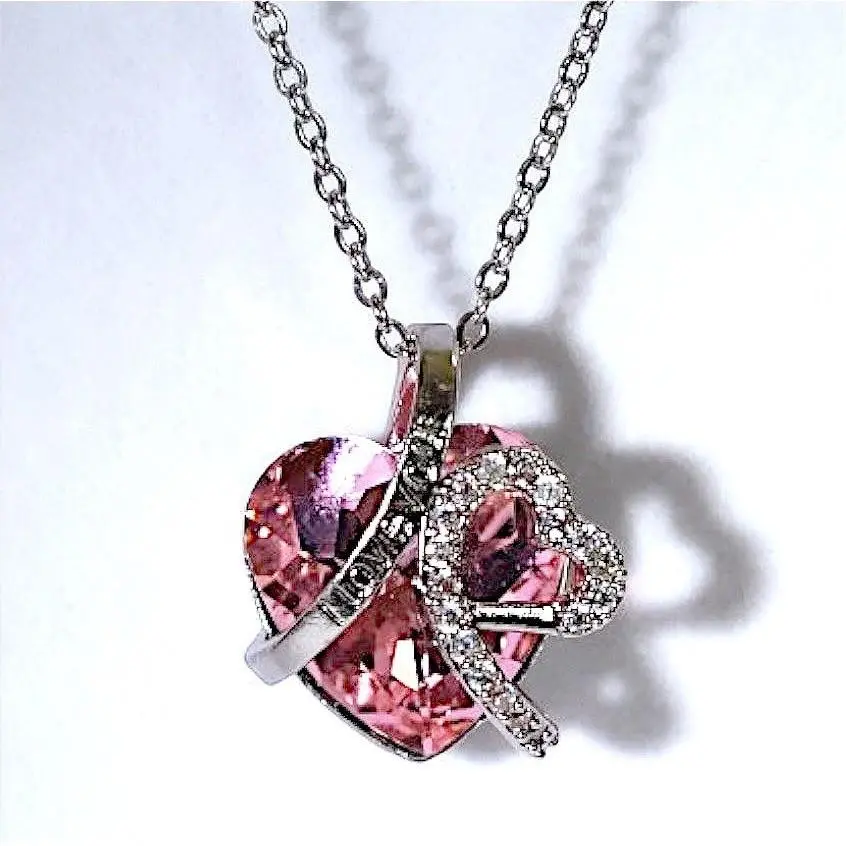 Swarovski I Love You Pink Crystal Heart Pendant Necklace Silver Plated Pavé