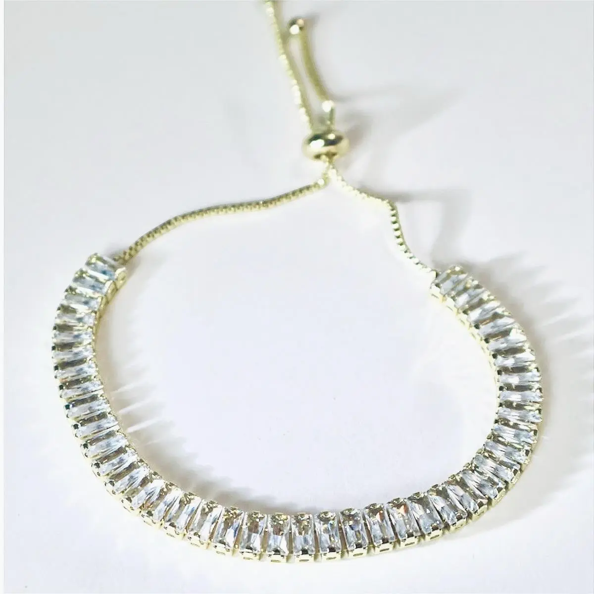 Swarovski Crystal Baguette Gold Plated Adjustable Bolo Slider Bracelet