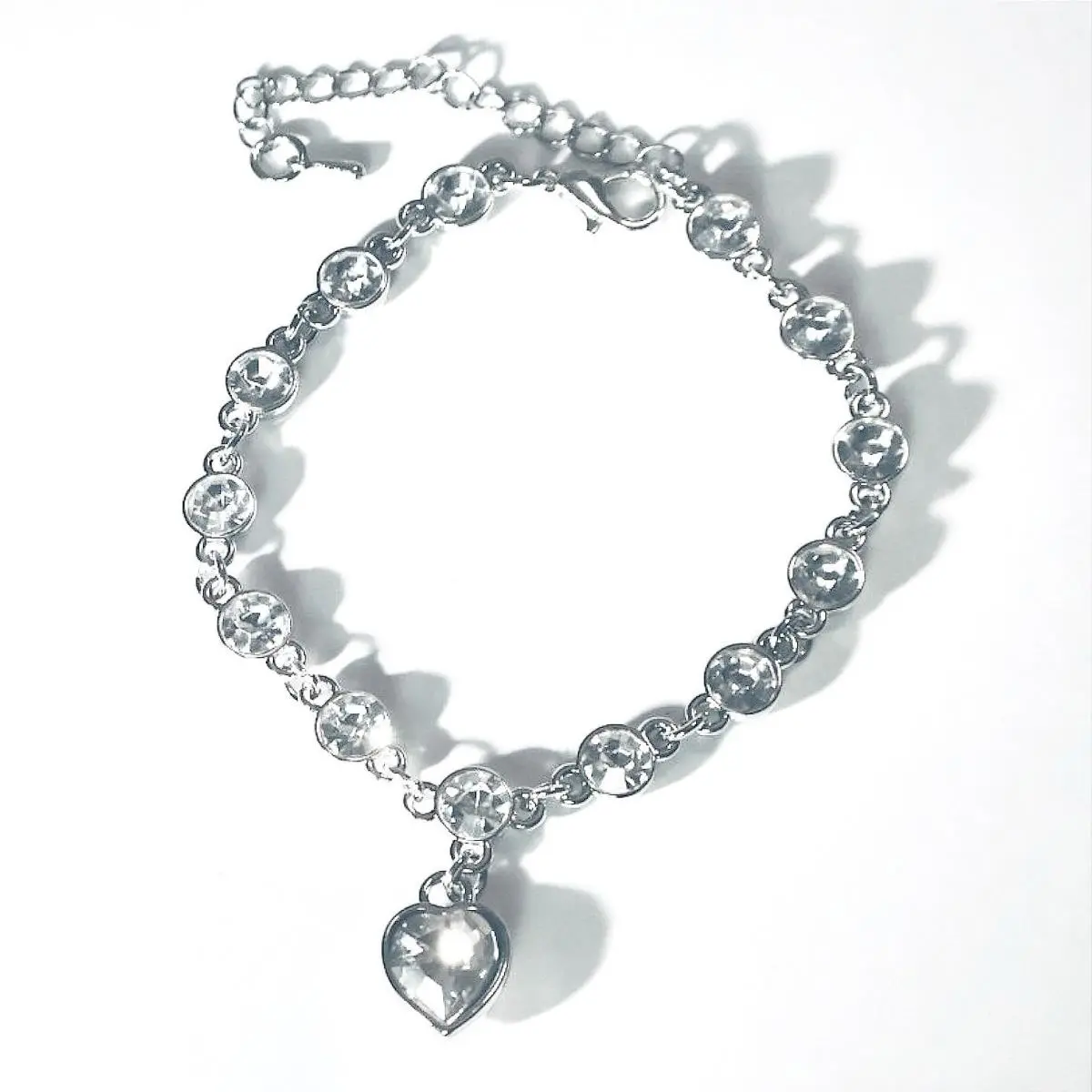 Swarovski Crystal Heart Bracelet Silver Plated Adjustable Bridal Prom