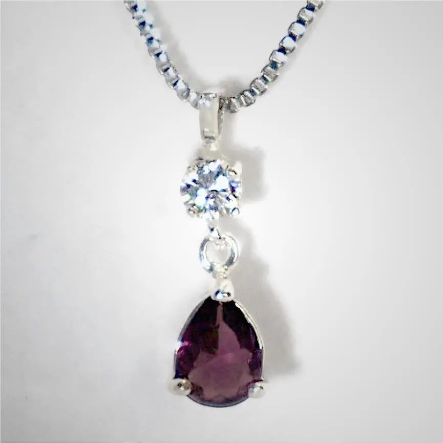 Swarovski Crystal Purple Teardrop Pendant Necklace Silver Plated Box Cha