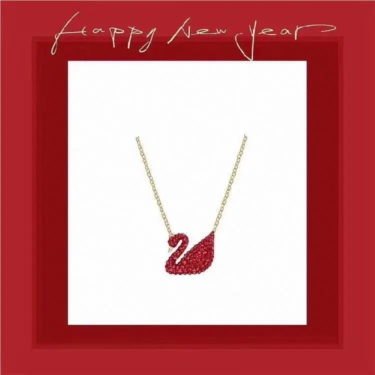 Swarovski Red Crystal Dancing Swan Pendant Necklace Gold Tone