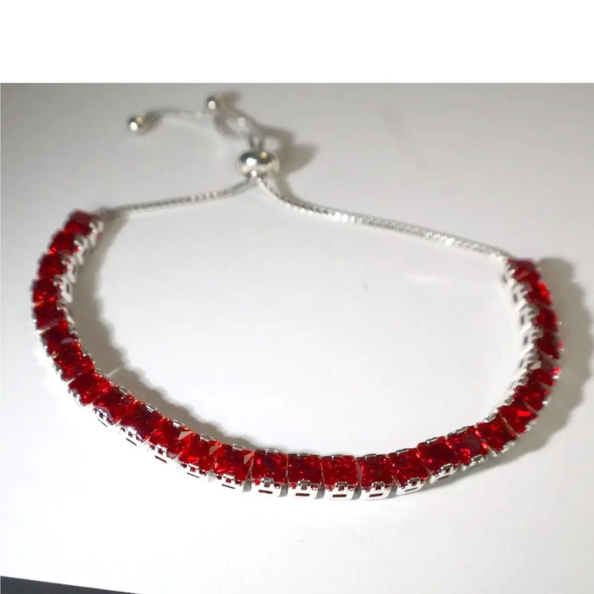 Swarovski Crystal Red Tennis Bracelet Silver Plated Adjustable Bolo Clasp