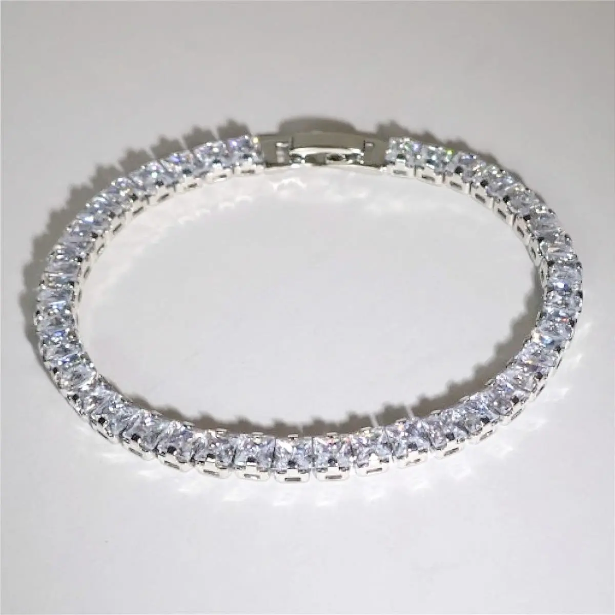 Swarovski Crystal Tennis Bracelet Silver Plated Princess Cut 7 Inch Jewelry