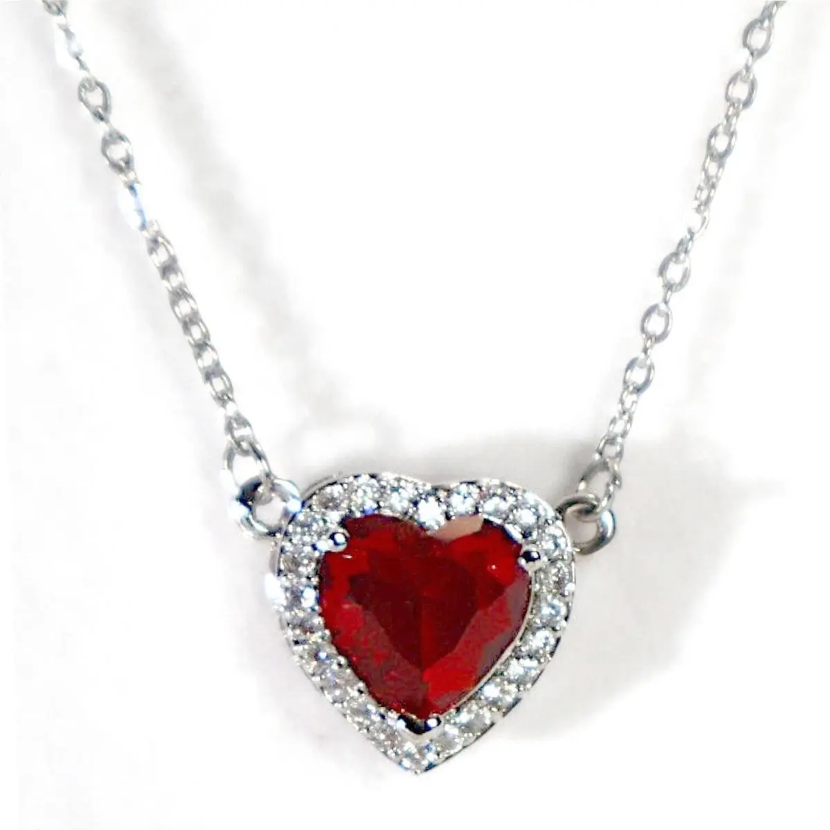 Swarovski Crystal Red Heart Necklace Silver Plated Halo Pendant