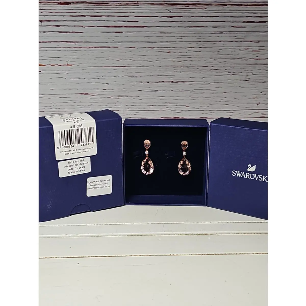 Swarovski Vintage Earrings Rose Gold Plated 5424361 3.5 CM Vros/ros