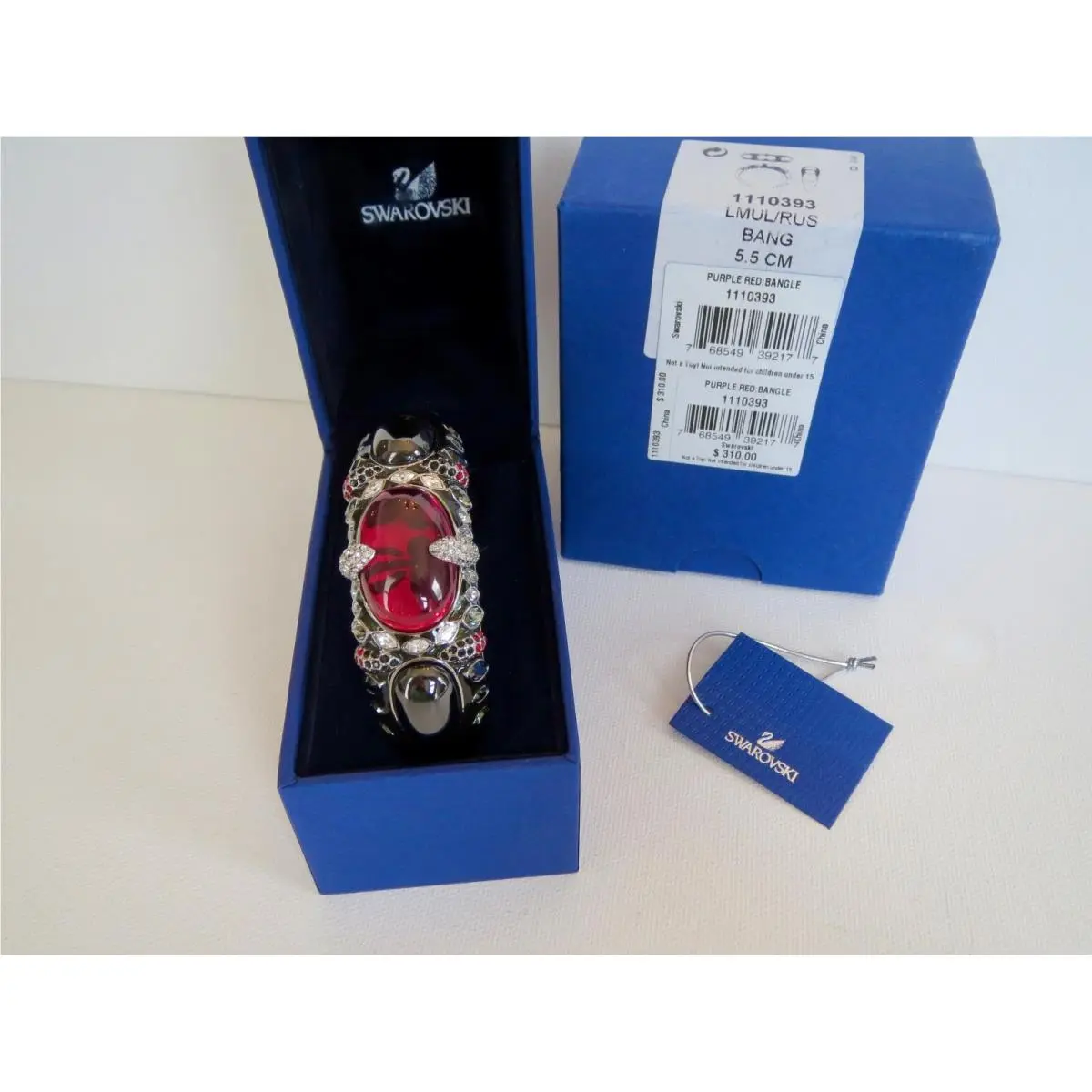 in Pkg Swarovski Purple Red Crystal Large Statement Bangle Cuff Bracelet