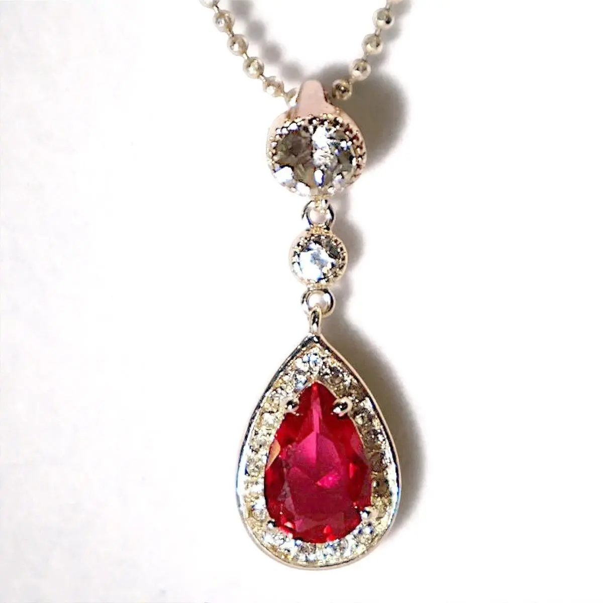 Swarovski Crystal Pink Pear Teardrop Pendant Necklace Silver Plated 18-20