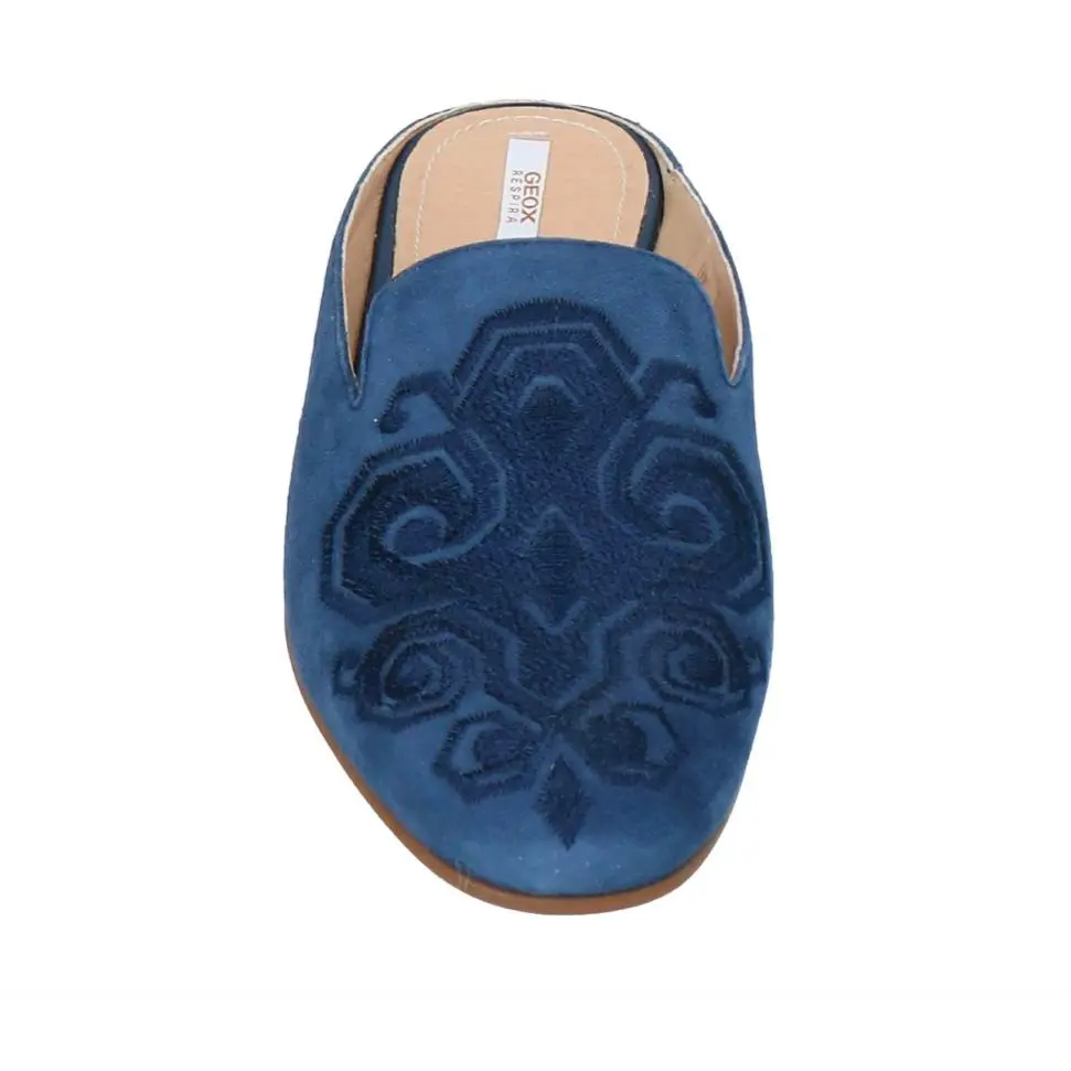 Geox Respira Marlyna Slate Blue Goat Suede Mules Flat Stacked Heel Size 10