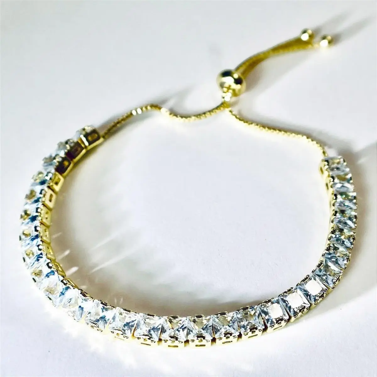 Swarovski Crystal Tennis Bracelet Silver Plated Adjustable Bolo Square Cut