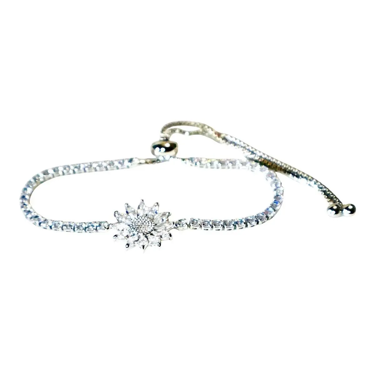 Swarovski Crystal Sunflower Tennis Bracelet Silver Plated Adjustable Bolo