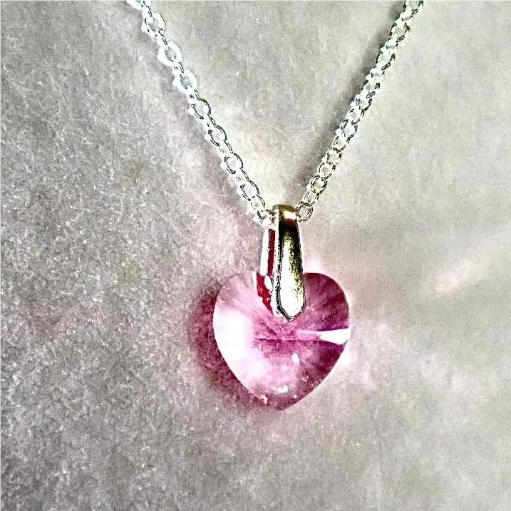 Swarovski Crystal Pink Heart Necklace Silver Plated Pendant 16-18 Adjustable