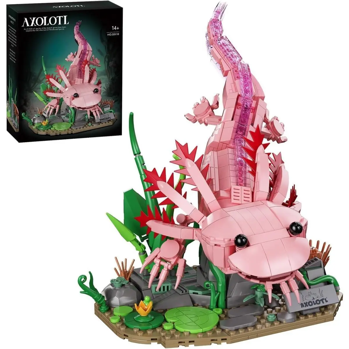 Lego-compatible Axolotl Building Set - 998 Pieces with Underwater Display Base