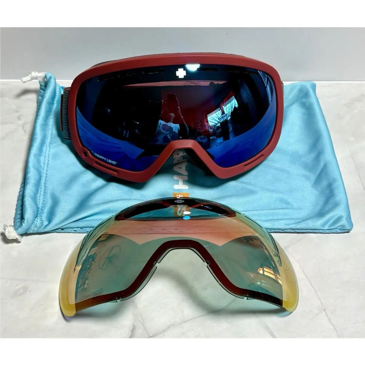 Nos Spy+ Optics Marshall Ski Snowboard Goggles - Burgundy/blue W/ 2 Happy Lens