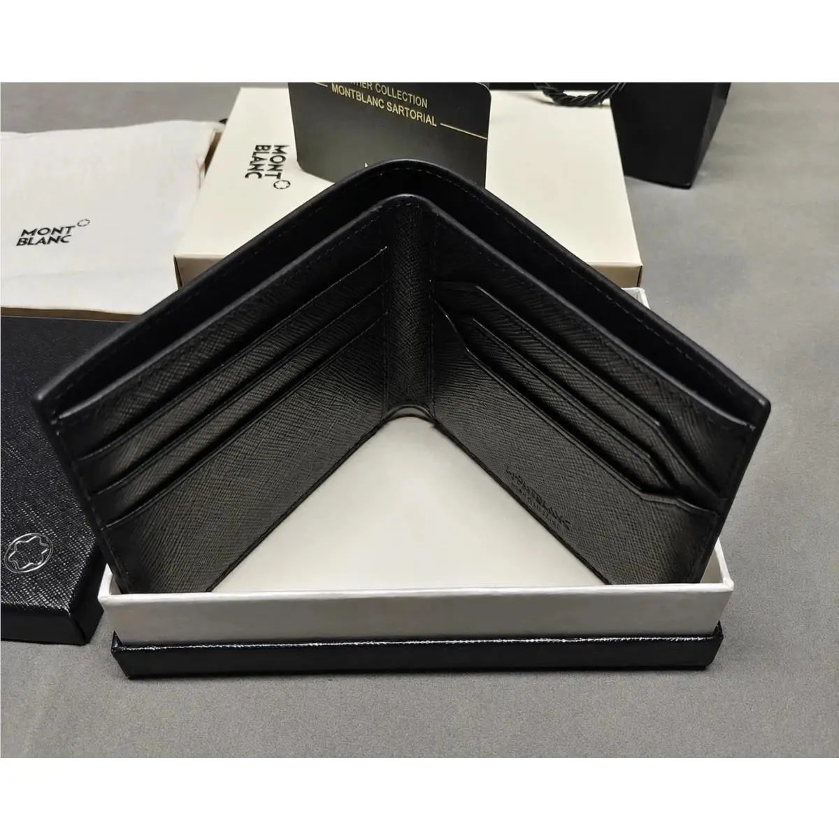 Bifold Wallet Montblanc Meisterstück 6cc Black Leather Card Holder Men