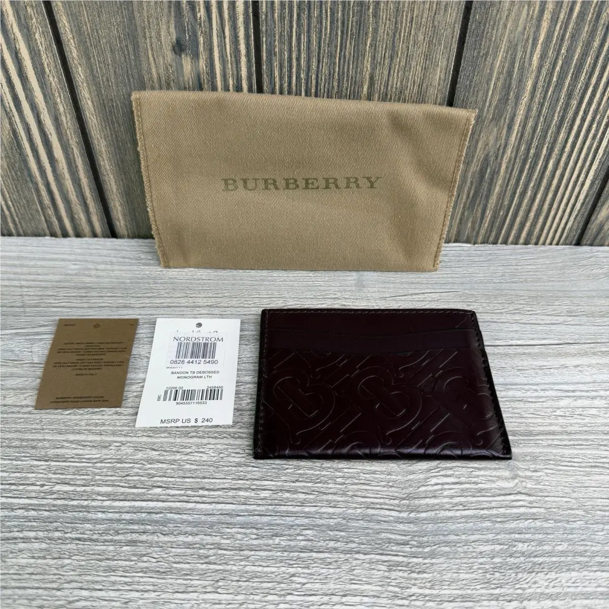 Burberry Sandon TB Monogram Calf Leather Card Holder Burgundy Dust Bag