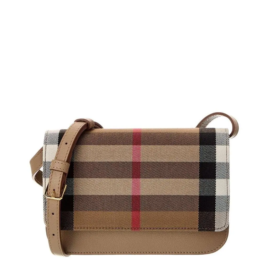 Madison Beige Check Canvas Leather Crossbody Shoulder Bag by Burberry