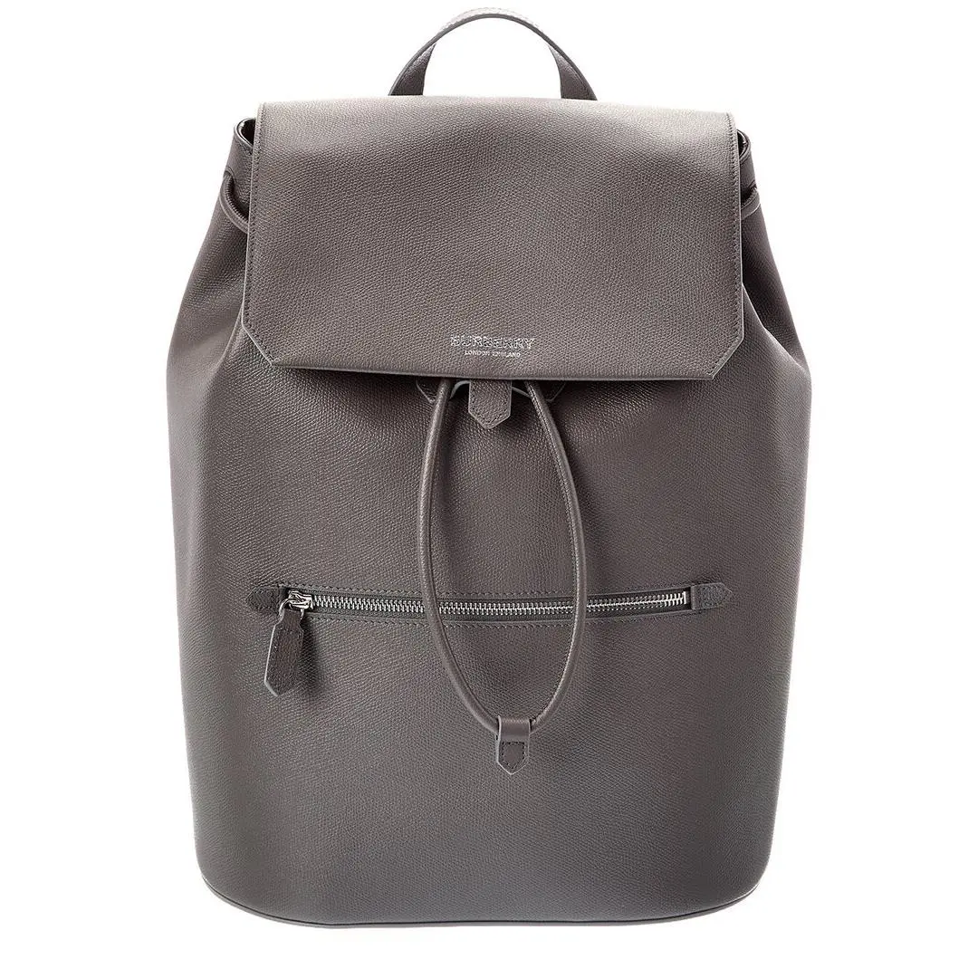 Leather Backpack Men`s Grey Os by Burberry